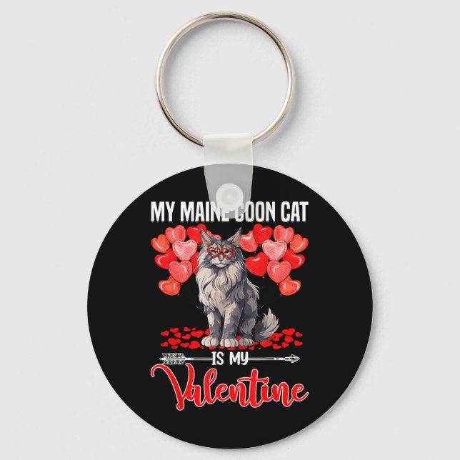 Porte-clés Mon chat Maine Coon mignon est mon Valentin Saint- (Recto)