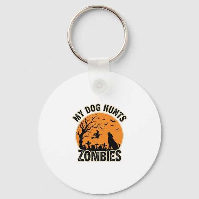 Porte-clés Mon chien chasse les zombies conception de chien H (Recto)