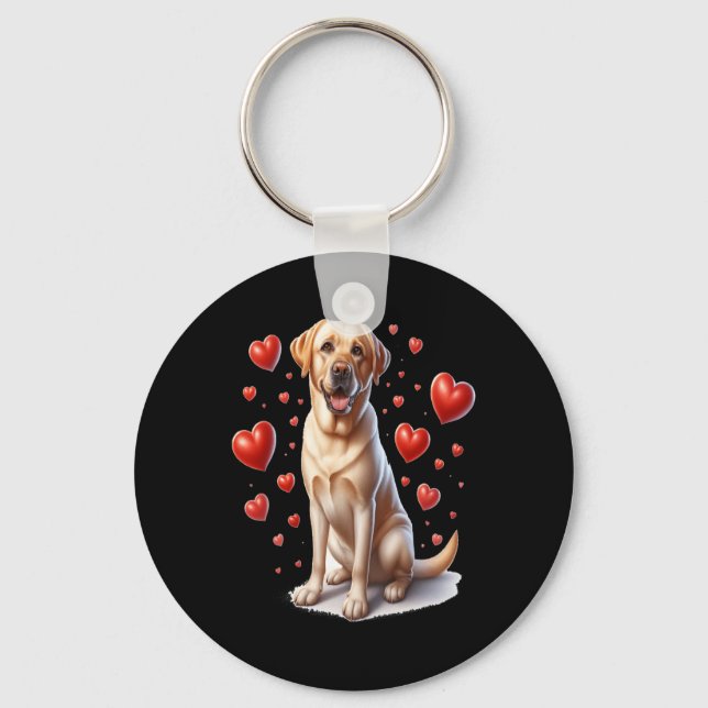 Porte-clés Mon chien labrador jaune est mon valentin coeurs m (Recto)