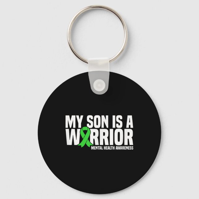 Porte-clés Mon Fils Est Un Guerrier Vert Ruban Santé Mentale  (Recto)