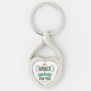 Porte-clés Mon Grâce est Suffisante Écriture Teal