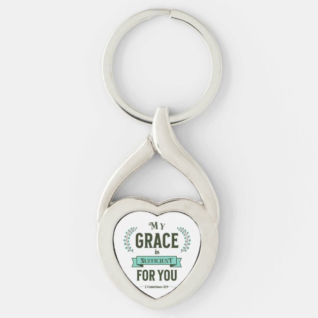Porte-clés Mon Grâce est Suffisante Écriture Teal (Devant)