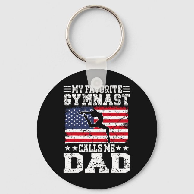 Porte-clés Mon gymnaste préféré m'appelle papa drapeau améric (Recto)