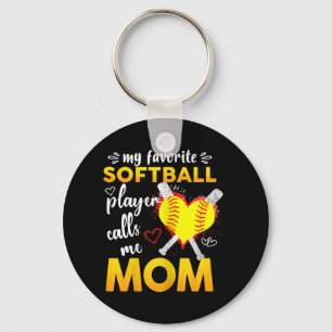 Porte-clés Mon Joueur De Softball Favori M'Appelle Maman