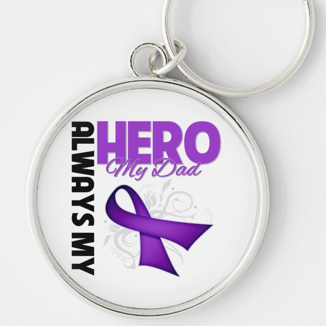 Porte-clés Mon père toujours mon héros - Ruban violet (Devant)
