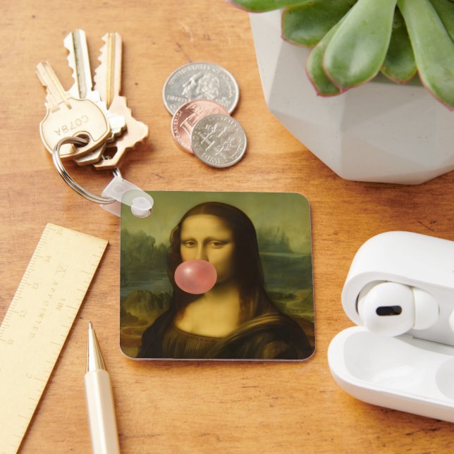 Porte-clés Mona Lisa soufflant de bulle rose (Bureau)