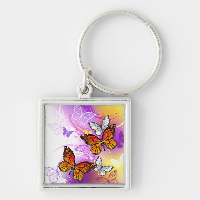 Porte-clés Monarch Butterflies on Purple Background (Devant)