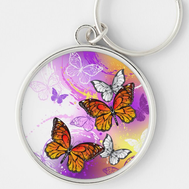 Porte-clés Monarch Butterflies on Purple Background (Devant)