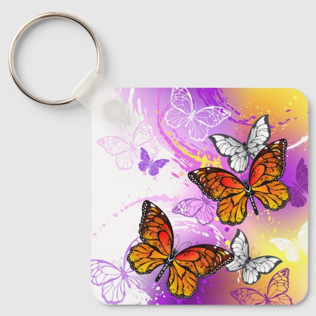 Porte-clés Monarch Butterflies on Purple Background (Recto)