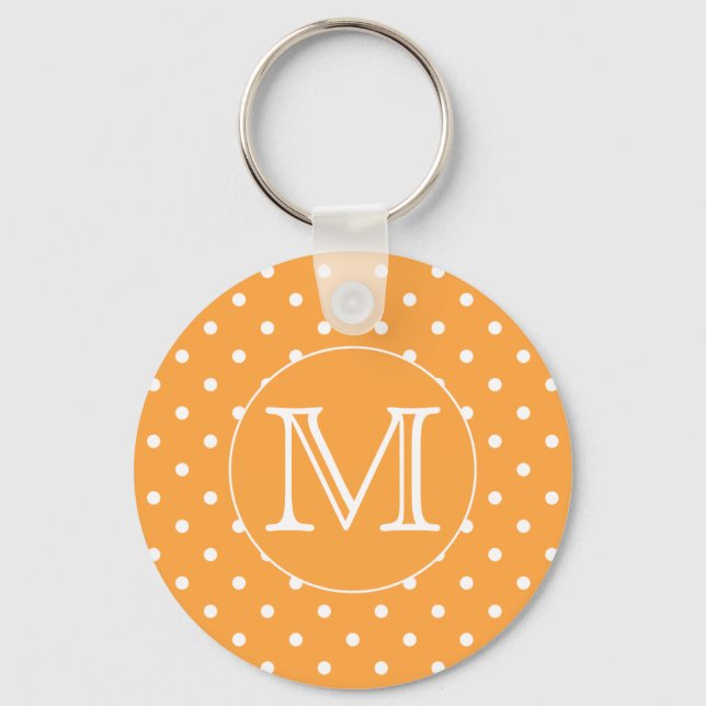 Porte-clés Mongram de Custom. Orange et blanc Polka Dot. (Recto)