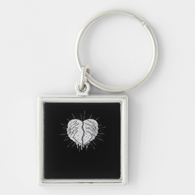 Porte-clés Monochrome Squelette Main Avec Coeur Classique (Devant)