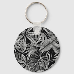Porte-clés Monochrome Tropical, Aquarelle Texture Feuille.