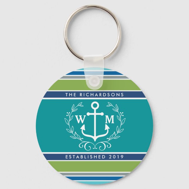 Porte-clés Monogram Anchor Laurel Wreath Stripes Nautical (Recto)