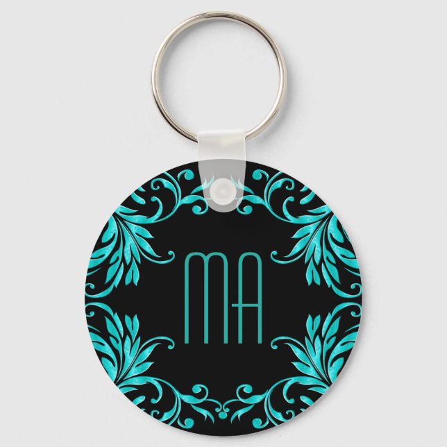 Porte-clés Monogram Aqua Blue Damask (Recto)