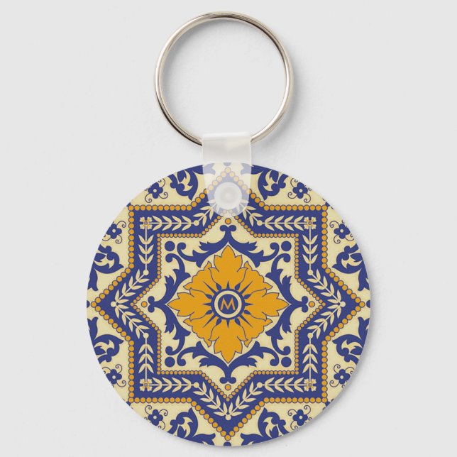 Porte-clés Monogram Ceramic Azulejo Style Blue Keychain (Recto)