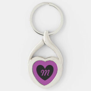 Porte-clés Monogram Cœur noir sur violet