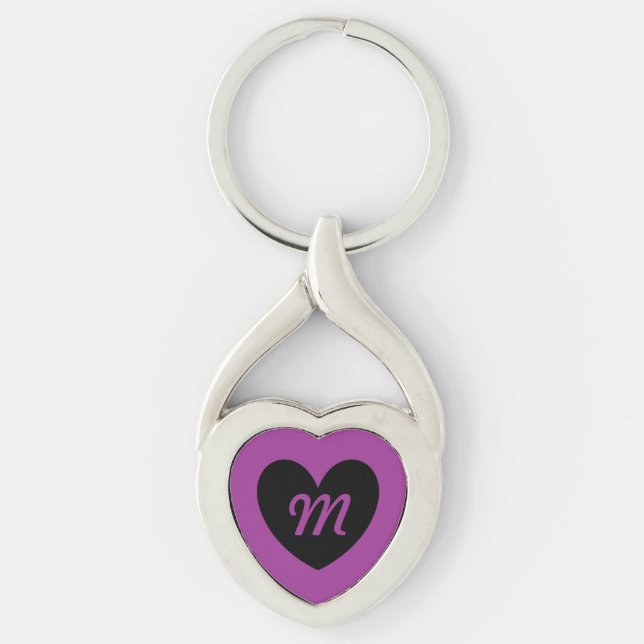 Porte-clés Monogram Cœur noir sur violet (Devant)