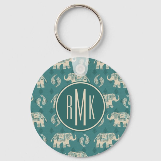 Porte-clés Monogram | Elephant Teal Caravan Pattern (Recto)