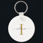 Porte-clés Monogram Gold Grey Nom du script Modern<br><div class="desc">Monogramme gris or Nom du script porte - clé moderne vous pouvez facilement modifier avec votre nom et initial en cliquant sur le bouton "Personnaliser". Modifiez complètement les couleurs du texte et de l'arrière - plan lorsque vous sélectionnez le lien "Customiser cette".</div>