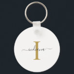 Porte-clés Monogram Gold Grey Nom du script Modern<br><div class="desc">Monogramme gris or Nom du script porte - clé moderne vous pouvez facilement modifier avec votre nom et initial en cliquant sur le bouton "Personnaliser". Modifiez complètement les couleurs du texte et de l'arrière - plan lorsque vous sélectionnez le lien "Customiser cette".</div>