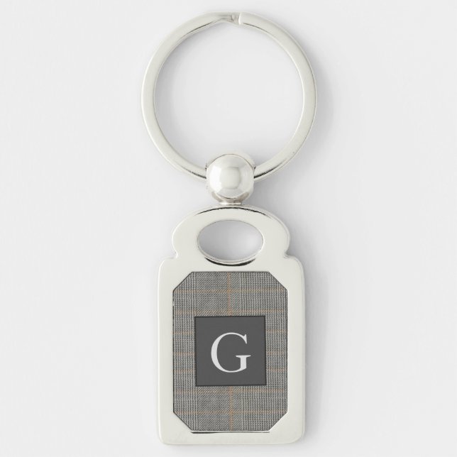 Porte-clés Monogram Grey Tweed Groomsman Bestman Mariage Cade (Devant)