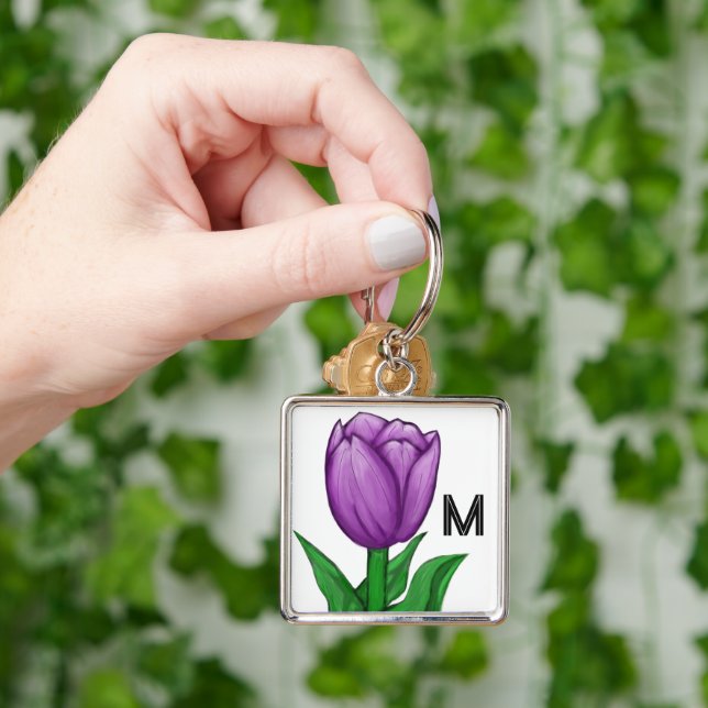 Porte-clés Monogram Handpainted Purple Tulip  (main)