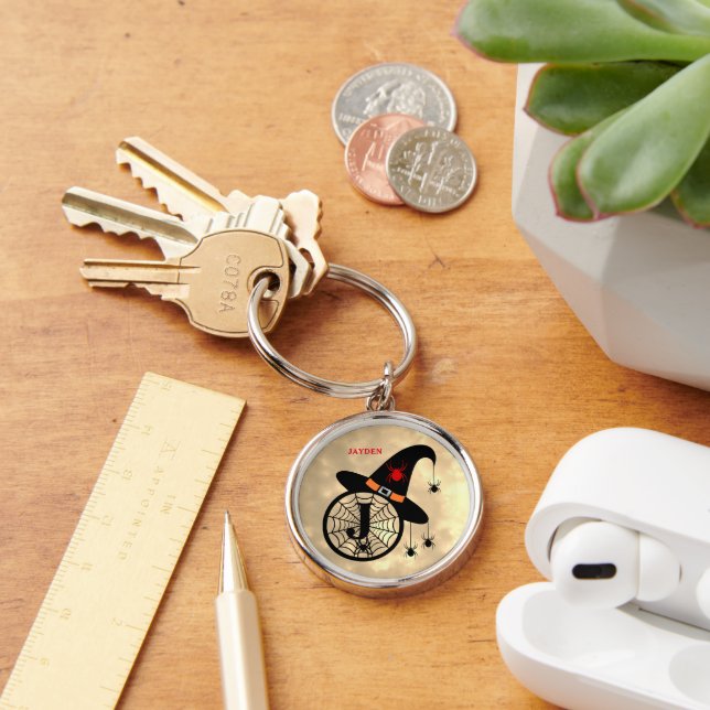 Porte-clés Monogram J Halloween Sky Witch Nom des araignées (Bureau)