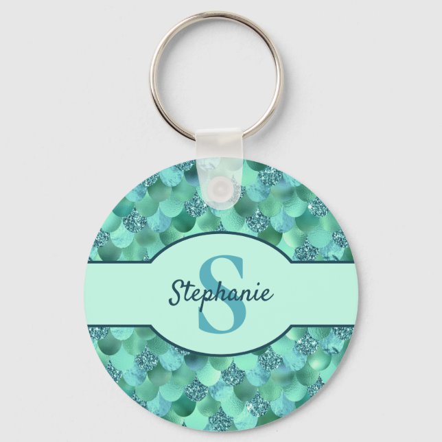 Porte-clés Monogram Mermaid Scales Sea Green Aqua Blue (Recto)