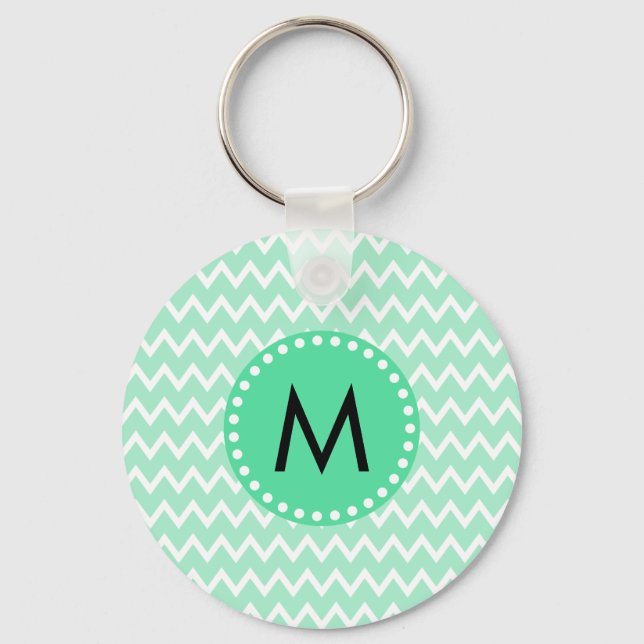 Porte-clés Monogram Mint Green et White Chevron Motif (Recto)
