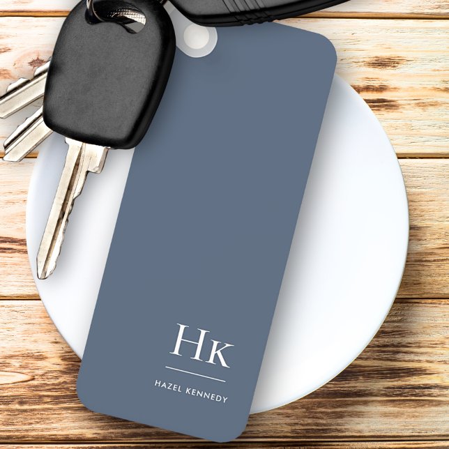 Porte-clés Monogram Modern Classic Minimalist Navy Blue White (Créateur téléchargé)