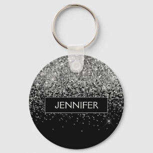 Porte-clés Monogram Silver Glam Parties scintillant Nom de l'