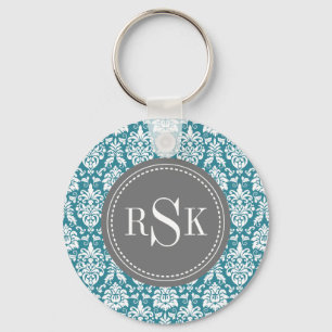 Porte-clés Monogram Trio Turquoise Damask