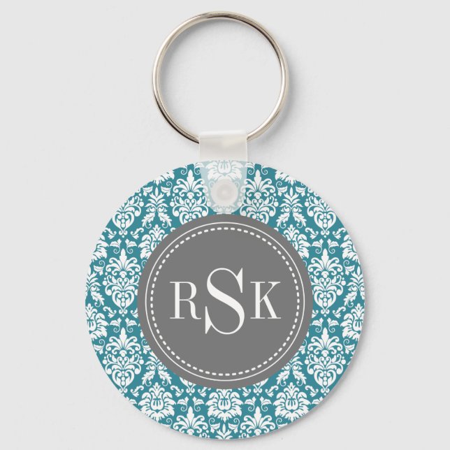 Porte-clés Monogram Trio Turquoise Damask (Recto)