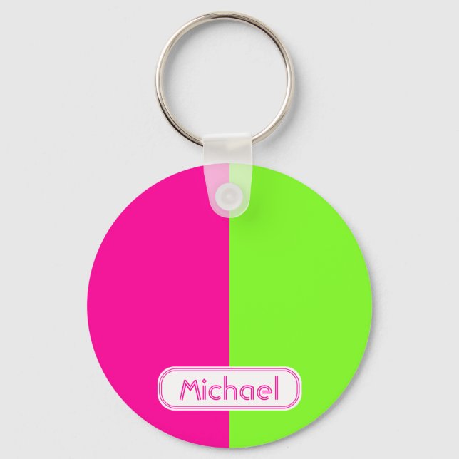 Porte-clés Monogram vert moderne de Bright Neon Pink (Recto)