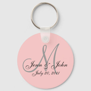 Porte-clés Monogram Wedding Bride Groom Date Pink Key Chain