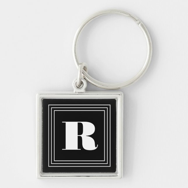 Porte-clés Monogramme 3 cadres | Noir et blanc (Devant)