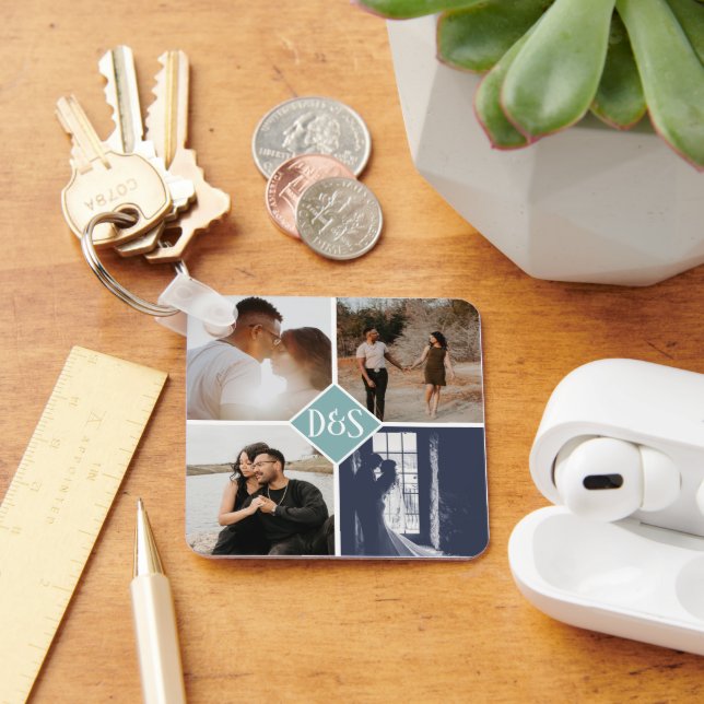 Porte-clés Monogramme 5 photo Collage personnalisé Personnali (Bureau)
