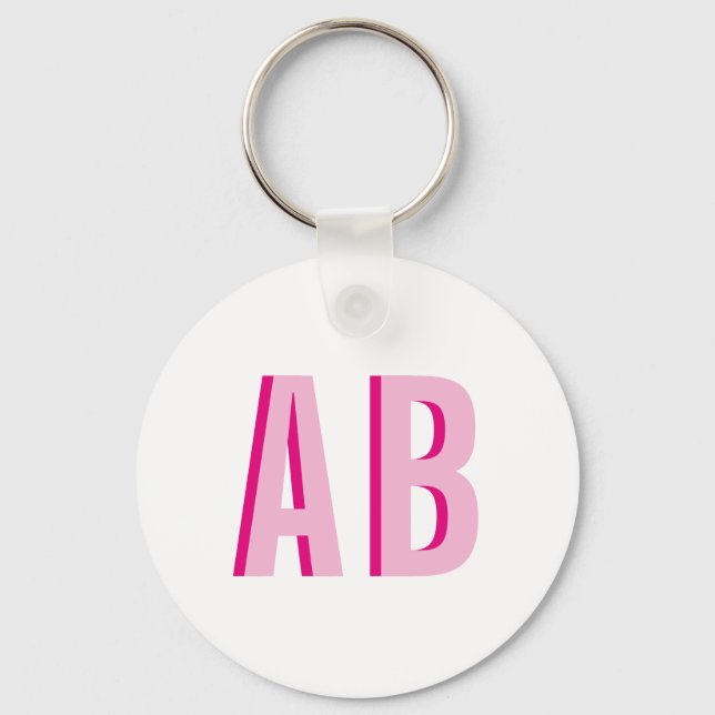 Porte-clés Monogramme à 2 lettres rose empilé gras (Recto)