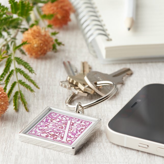 Porte-clés Monogramme A en filigrane rose (Côté)