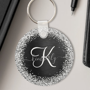 Porte-clés Monogramme à étincelle noire à Parties scintillant