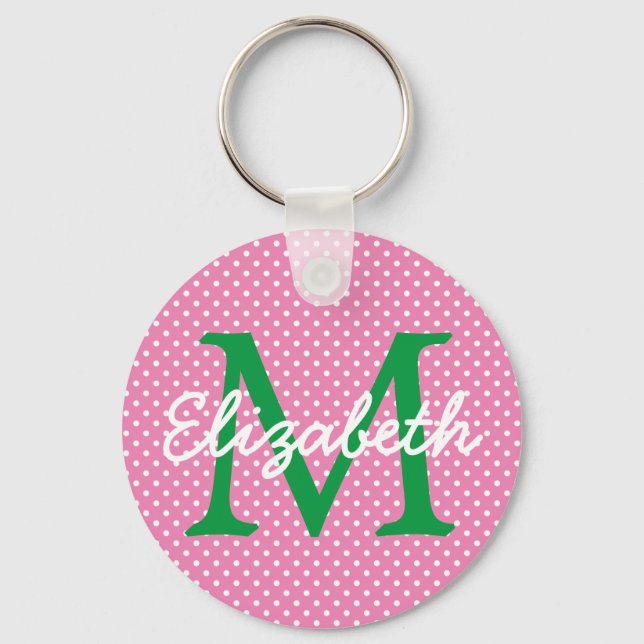 Porte-clés Monogramme à pointes rose et vert Preppy (Recto)