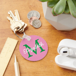 Porte-clés Monogramme à pointes rose et vert Preppy