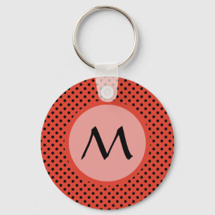 Porte-clés Monogramme à points de polka orange rouge