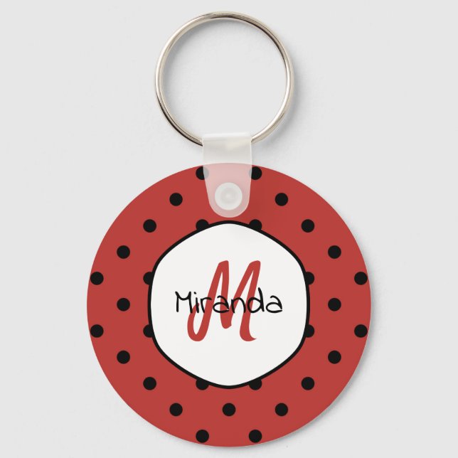 Porte-clés Monogramme à pois rouges (Recto)