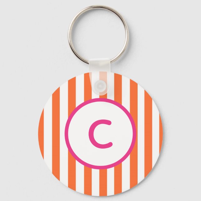 Porte-clés monogramme à rayure orange (Recto)