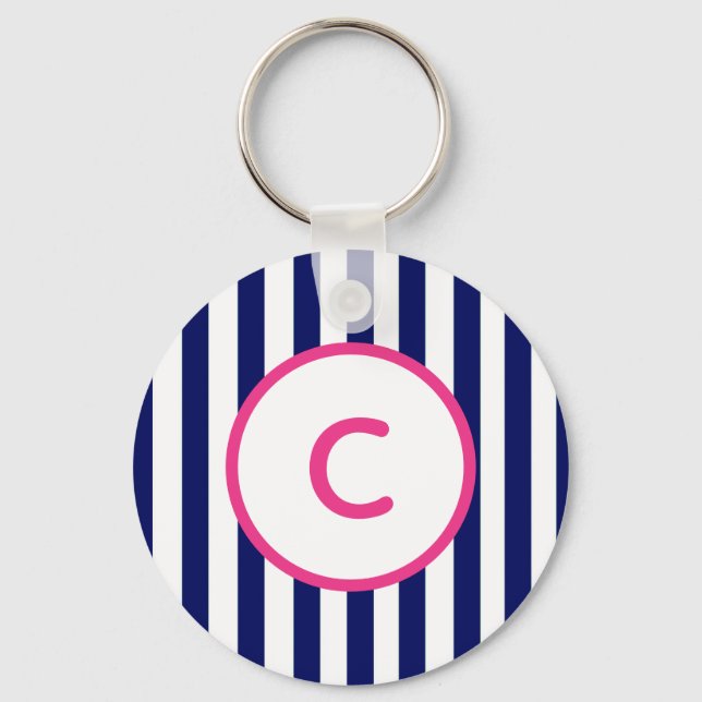 Porte-clés monogrammé à rayures marine (Recto)