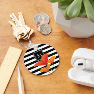 Porte-clés Monogramme à rayures noires chic