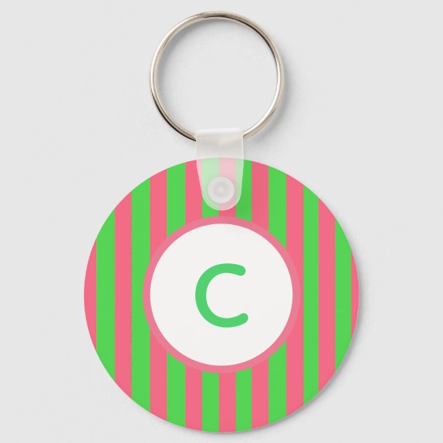 Porte-clés monogramme à rayures roses et vertes (Recto)