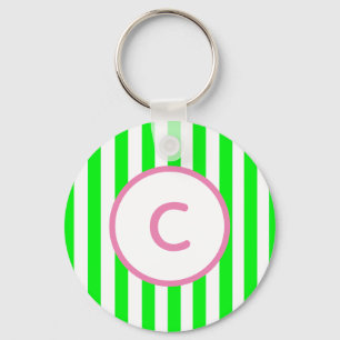 Porte-clés monogrammé à rayures vert citron