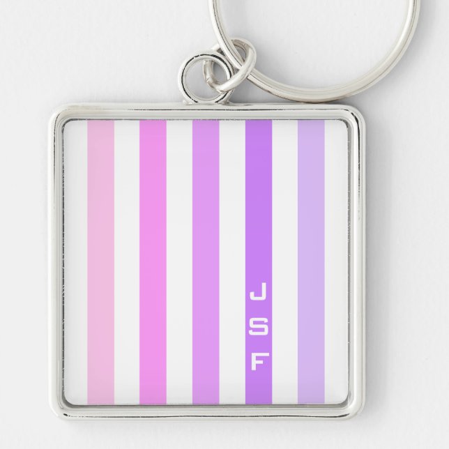 Porte-clés Monogramme à rayures verticales rose et violet (Devant)